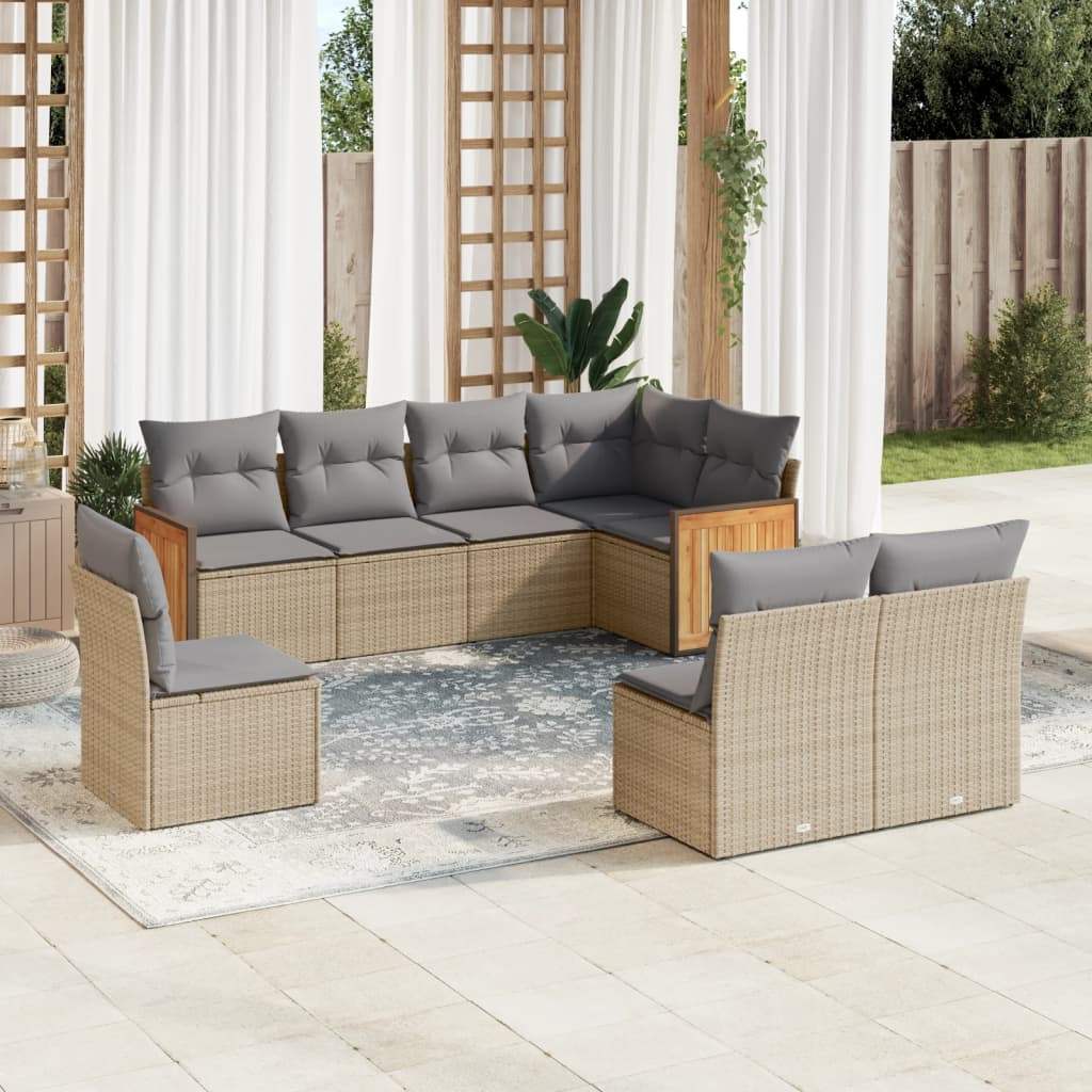 Set Divano da Giardino 8 pz con Cuscini Beige in Polyrattan - homemem39