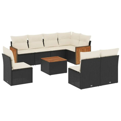 Set Divani da Giardino 9 pz con Cuscini Nero in Polyrattan - homemem39