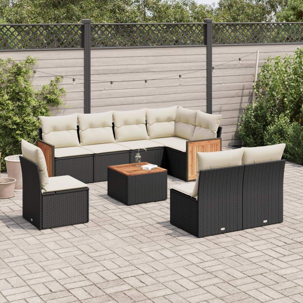 Set Divani da Giardino 9 pz con Cuscini Nero in Polyrattan - homemem39