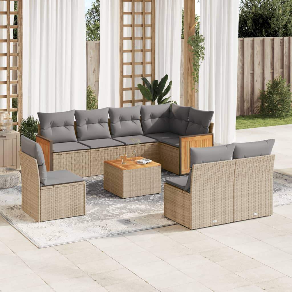 Set Divano da Giardino 9 pz con Cuscini Beige in Polyrattan - homemem39