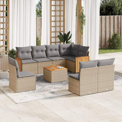 Set Divano da Giardino 9 pz con Cuscini Beige in Polyrattan - homemem39