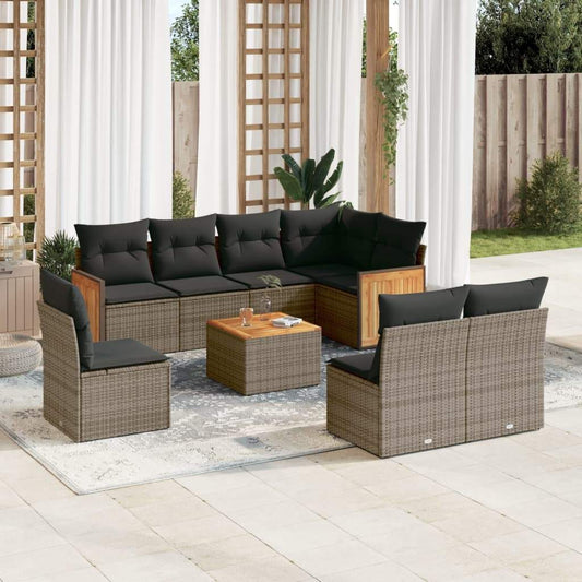 Set Divano da Giardino 9 pz con Cuscini Grigio in Polyrattan - homemem39