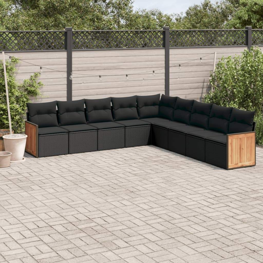 Set Divani da Giardino 9 pz con Cuscini Nero in Polyrattan - homemem39