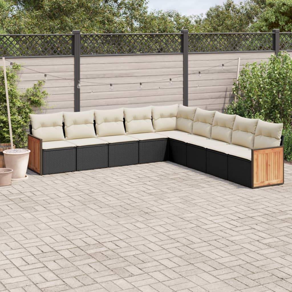 Set Divani da Giardino 9 pz con Cuscini Nero in Polyrattan - homemem39