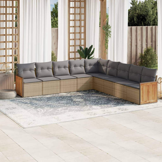 Set Divano da Giardino 9 pz con Cuscini Beige in Polyrattan - homemem39