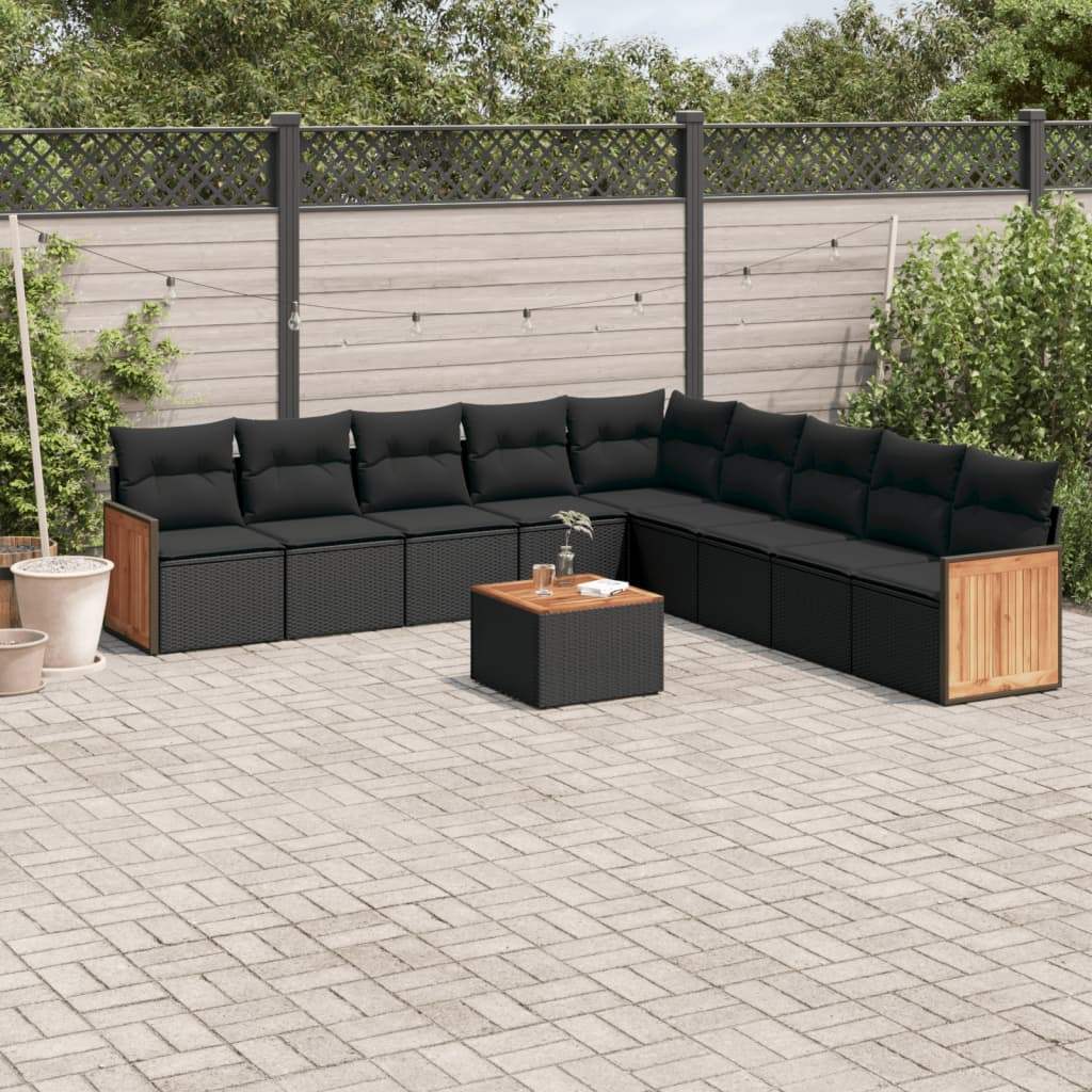 Set Divani da Giardino 10pz con Cuscini in Polyrattan Nero - homemem39