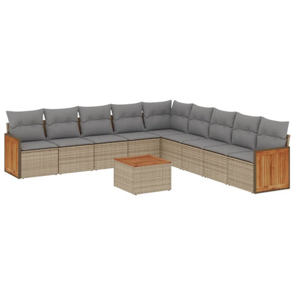 Set Divano da Giardino 10 pz con Cuscini Beige in Polyrattan