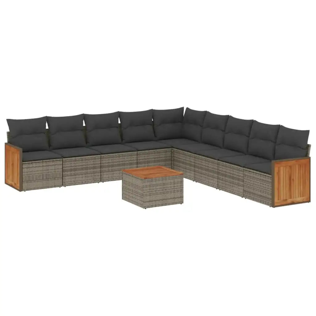 Set Divano da Giardino 10 pz con Cuscini Grigio in Polyrattan - homemem39