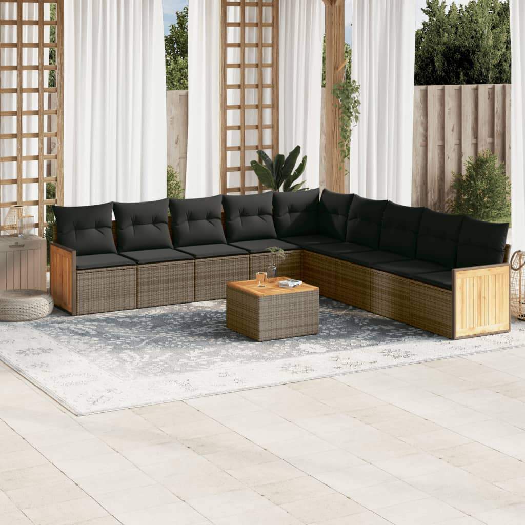 Set Divano da Giardino 10 pz con Cuscini Grigio in Polyrattan - homemem39