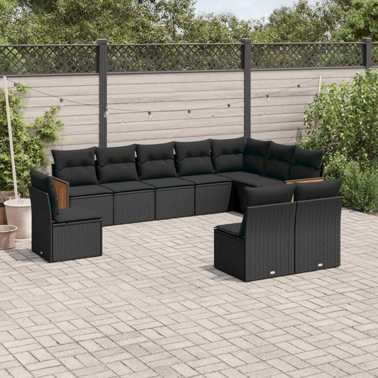 Set Divani da Giardino 10pz con Cuscini in Polyrattan Nero - homemem39