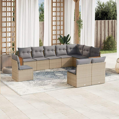 Set Divano da Giardino 10 pz con Cuscini Beige in Polyrattan - homemem39