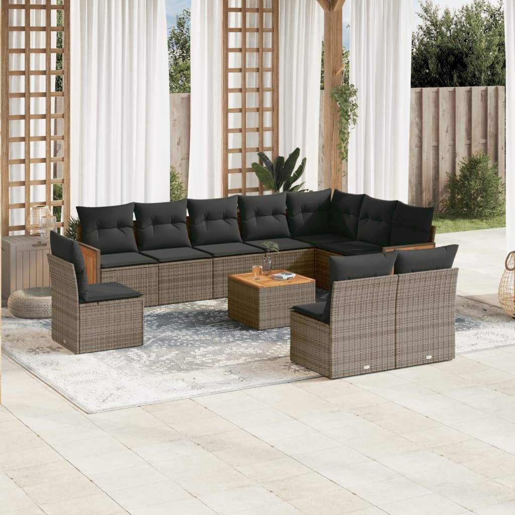 Set Divani da Giardino 11 pz con Cuscini in Polyrattan Grigio - homemem39