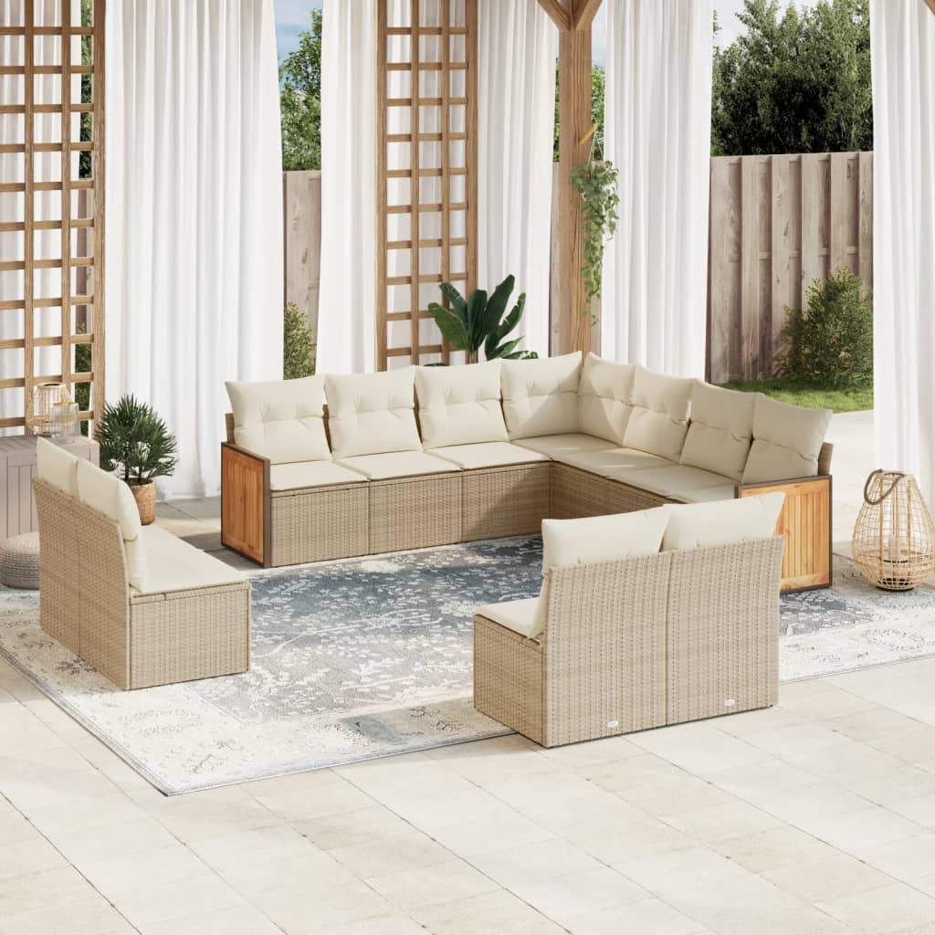 Set Divani da Giardino 11 pz con Cuscini Beige in Polyrattan - homemem39