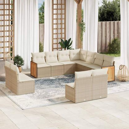 Set Divani da Giardino 11 pz con Cuscini Beige in Polyrattan - homemem39