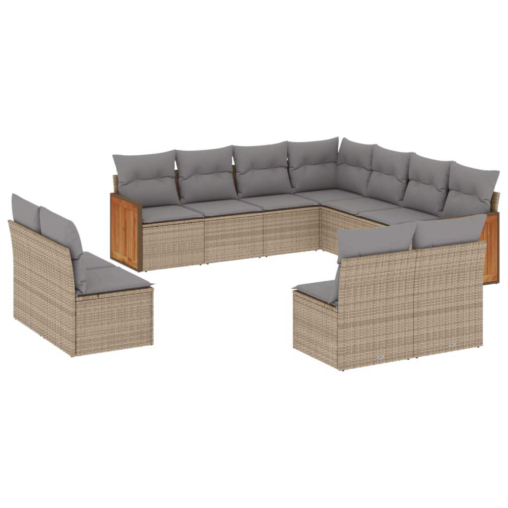 Set Divani da Giardino 11 pz con Cuscini Beige in Polyrattan - homemem39