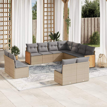 Set Divani da Giardino 11 pz con Cuscini Beige in Polyrattan - homemem39