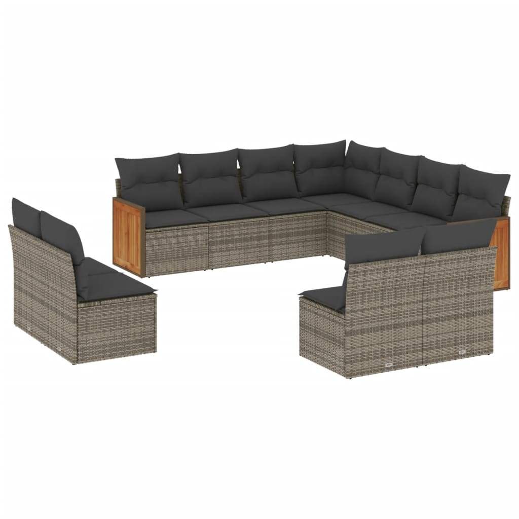 Set Divani da Giardino 11 pz con Cuscini in Polyrattan Grigio - homemem39