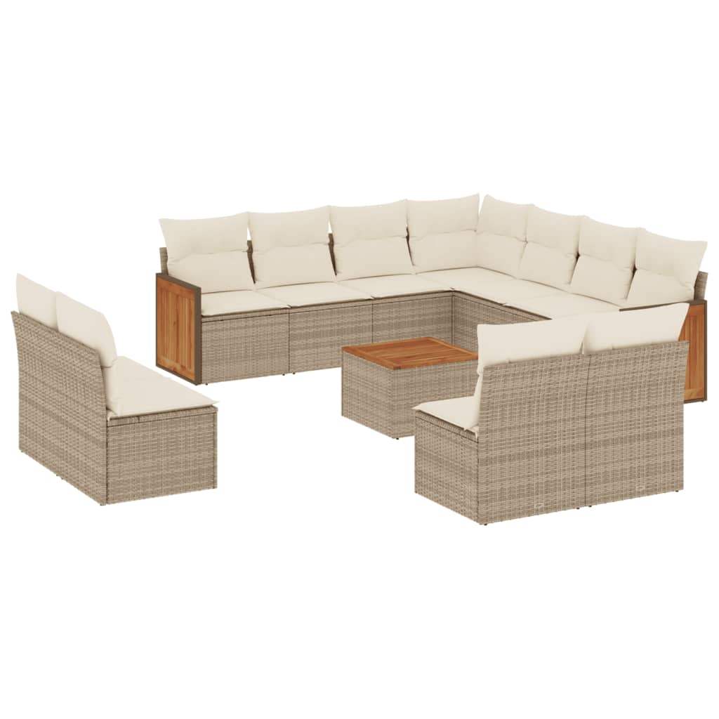 Set Divani da Giardino 12 pz con Cuscini Beige in Polyrattan - homemem39