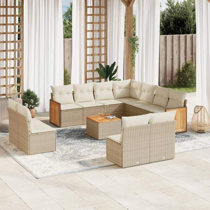 Set Divani da Giardino 12 pz con Cuscini Beige in Polyrattan - homemem39
