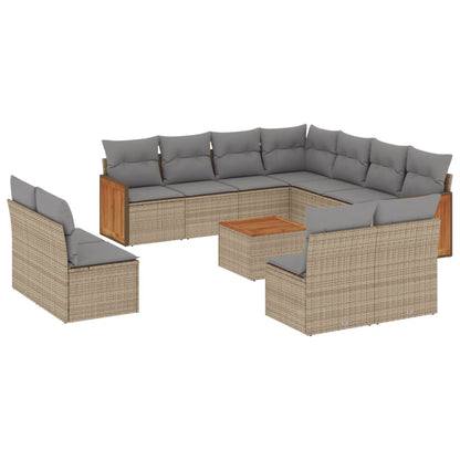 Set Divani da Giardino 12 pz con Cuscini Beige in Polyrattan