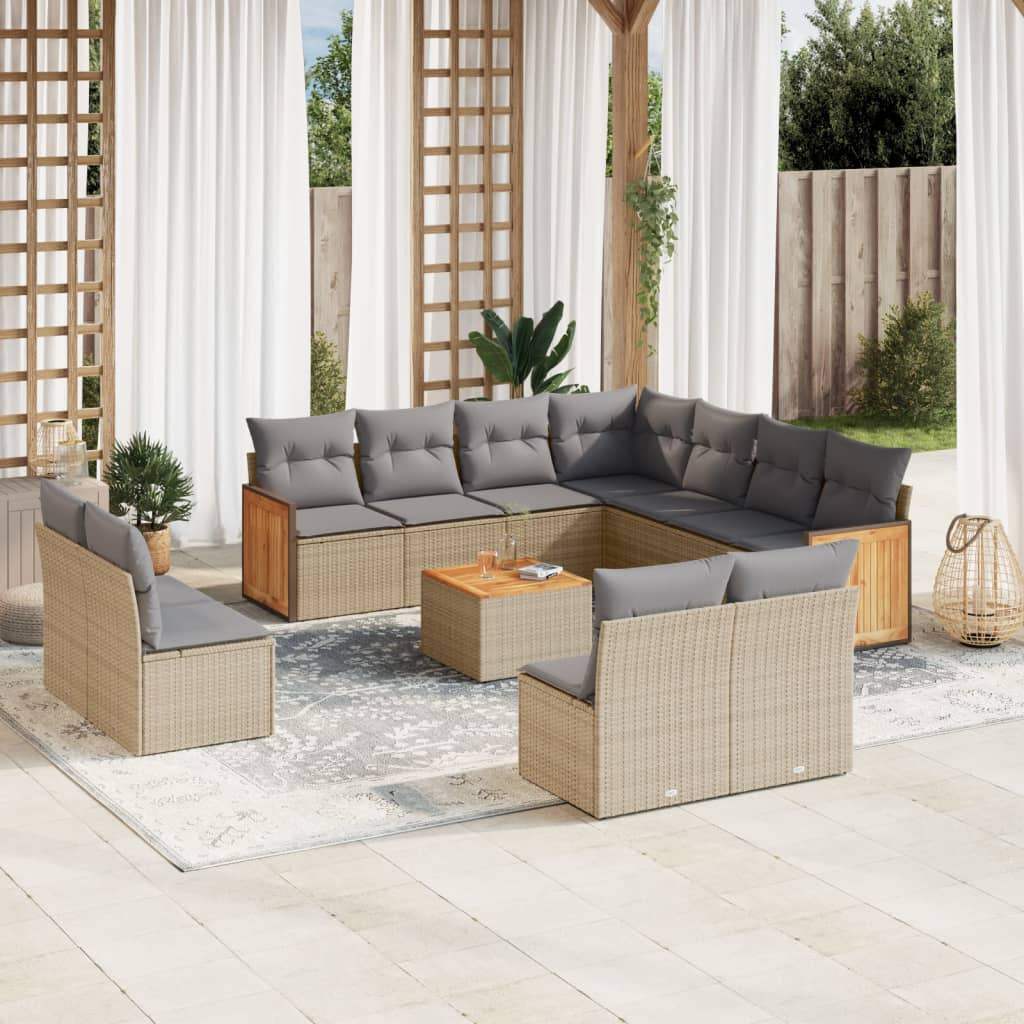 Set Divani da Giardino 12 pz con Cuscini Beige in Polyrattan - homemem39