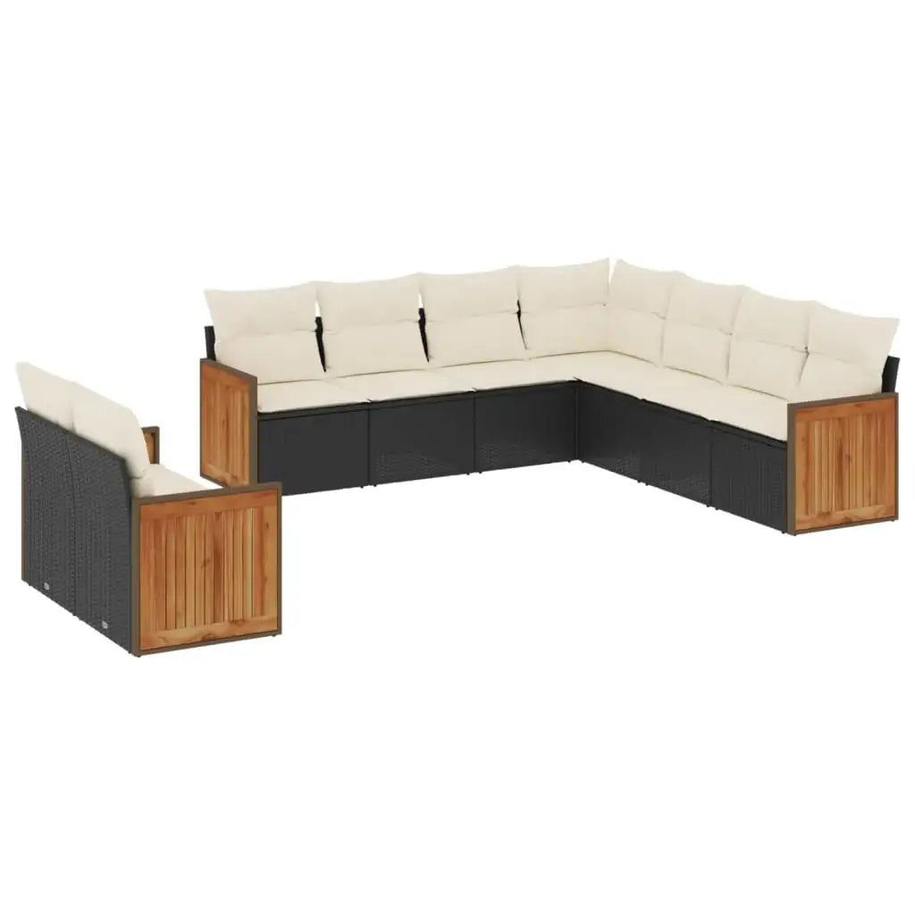 Set Divani da Giardino 9 pz con Cuscini Nero in Polyrattan - homemem39