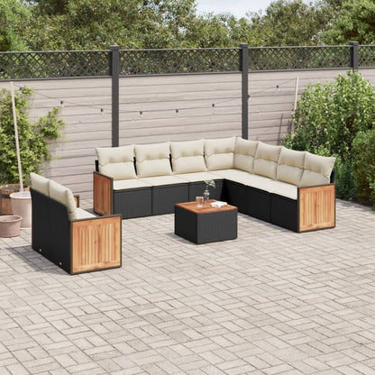 10pc Garden Sofa Set with Black Polyrattan Cushions