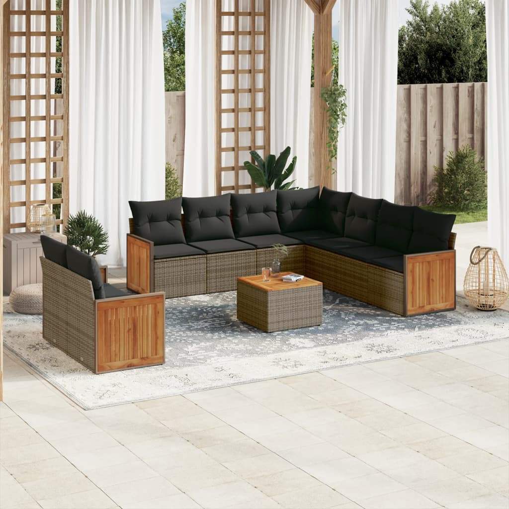 Set Divano da Giardino 10 pz con Cuscini Grigio in Polyrattan - homemem39