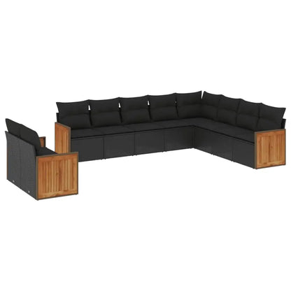 Set Divani da Giardino 10pz con Cuscini in Polyrattan Nero - homemem39