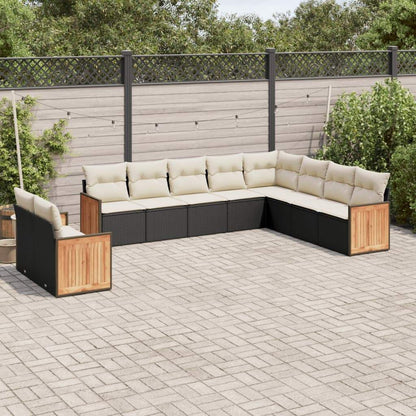 Set Divani da Giardino 10pz con Cuscini in Polyrattan Nero - homemem39