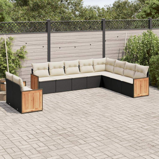 Set Divani da Giardino 10pz con Cuscini in Polyrattan Nero - homemem39