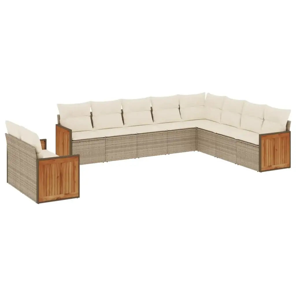 Set Divano da Giardino 10 pz con Cuscini Beige in Polyrattan - homemem39