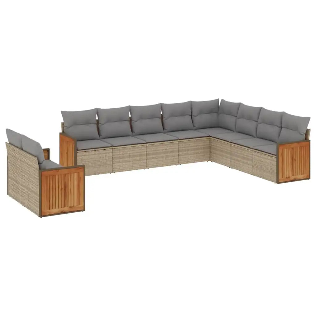 Set Divano da Giardino 10 pz con Cuscini Beige in Polyrattan - homemem39