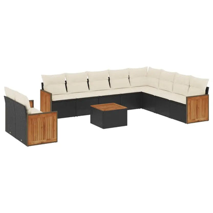 Set Divani da Giardino 11 pz con Cuscini in Polyrattan Nero - homemem39