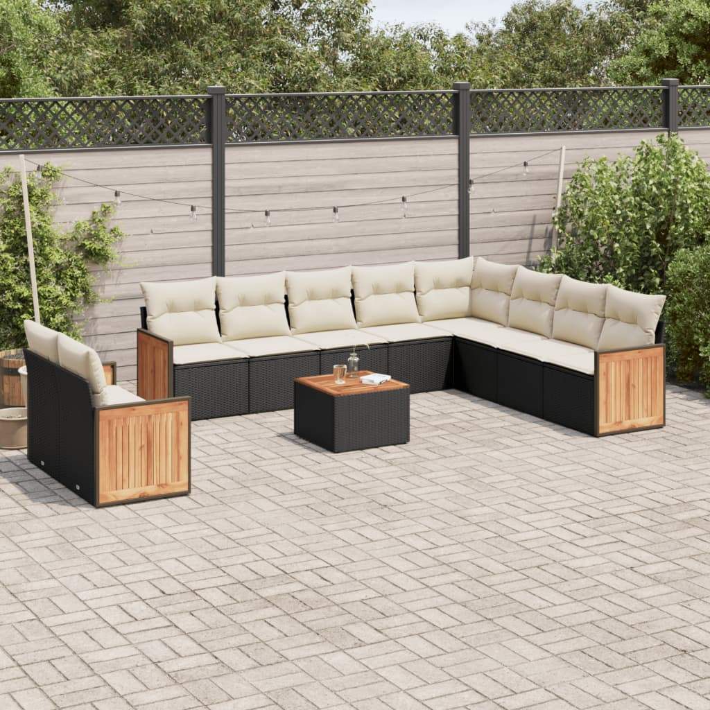 Set Divani da Giardino 11 pz con Cuscini in Polyrattan Nero - homemem39