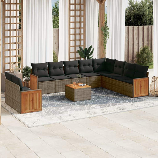 Set Divani da Giardino 11 pz con Cuscini in Polyrattan Grigio - homemem39