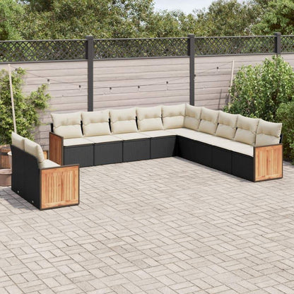 Set Divani da Giardino 11 pz con Cuscini in Polyrattan Nero - homemem39