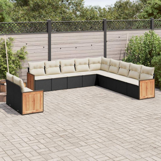 Set Divani da Giardino 11 pz con Cuscini in Polyrattan Nero - homemem39