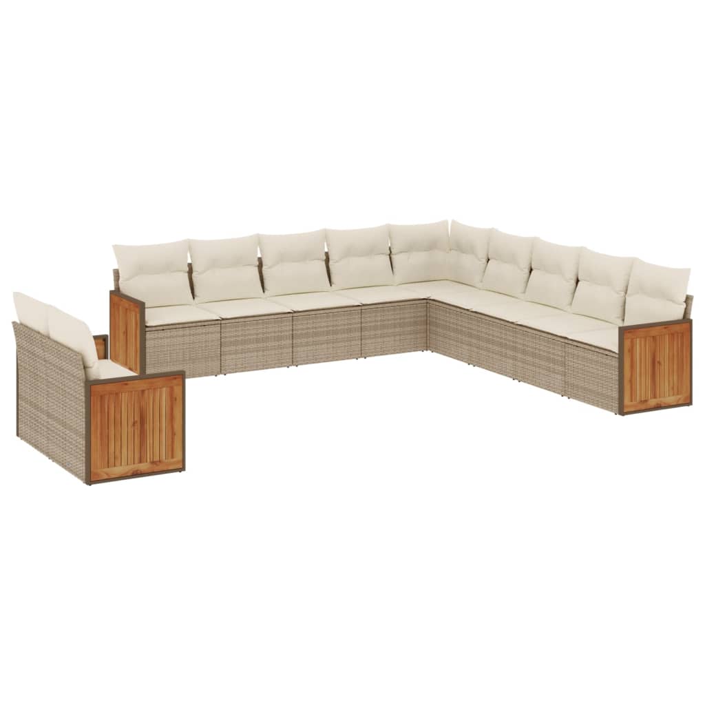 Set Divani da Giardino 11 pz con Cuscini Beige in Polyrattan - homemem39