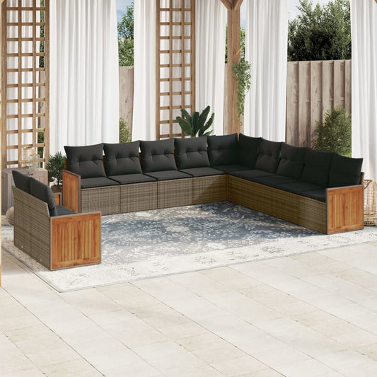 Set Divani da Giardino 11 pz con Cuscini in Polyrattan Grigio | homemem39