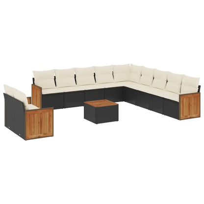 Set Divani da Giardino 12 pz con Cuscini Nero in Polyrattan - homemem39