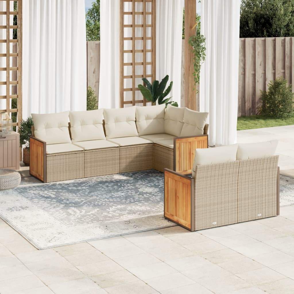 Set Divani da Giardino 7 pz con Cuscini Beige in Polyrattan - homemem39
