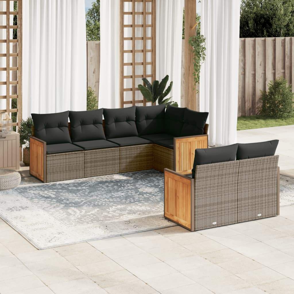 Set Divani da Giardino 7 pz con Cuscini Grigio in Polyrattan - homemem39