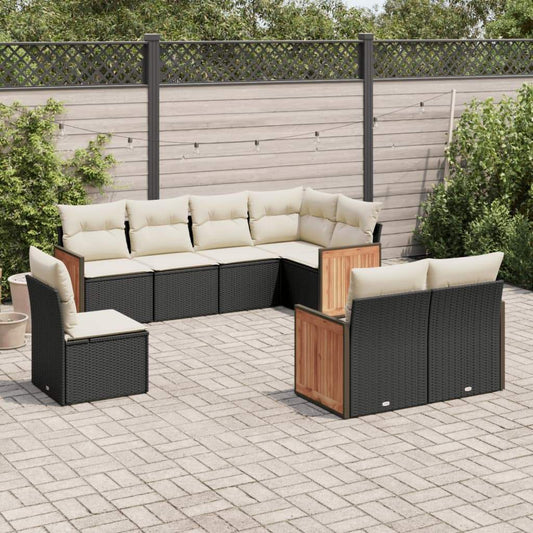 Set Divani da Giardino con Cuscini 8 pz Nero in Polyrattan - homemem39