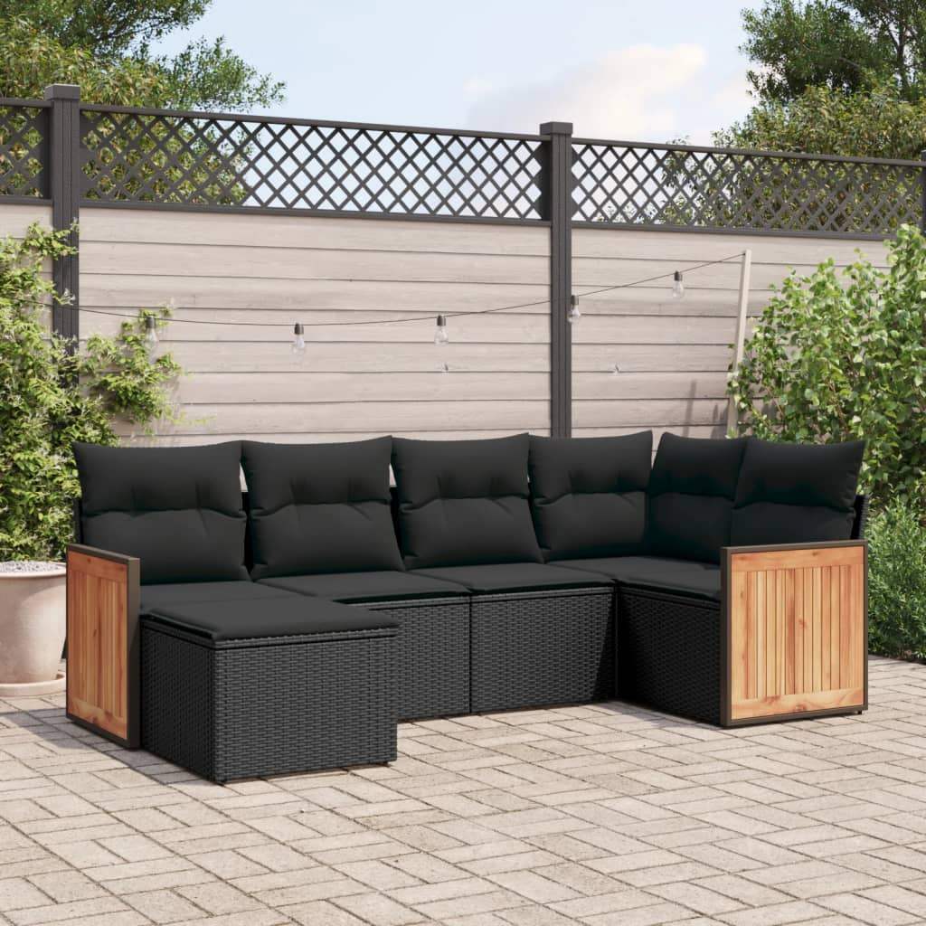 Set Divano da Giardino 6 pz con Cuscini Nero in Polyrattan - homemem39