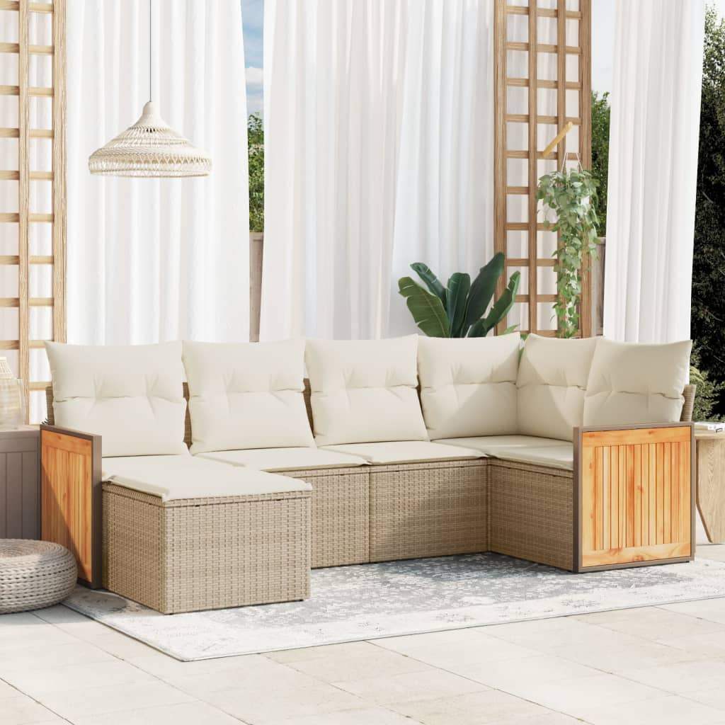 Set Divano da Giardino 6 pz con Cuscini Beige in Polyrattan - homemem39