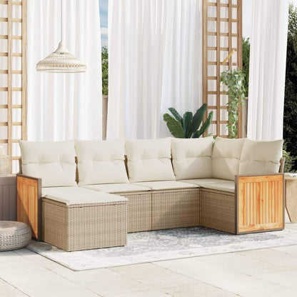 Set Divano da Giardino 6 pz con Cuscini Beige in Polyrattan - homemem39