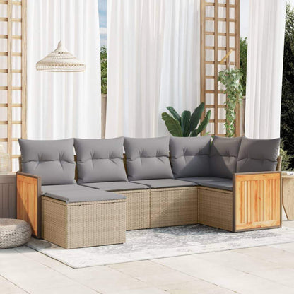 Set Divano da Giardino 6 pz con Cuscini Beige in Polyrattan - homemem39