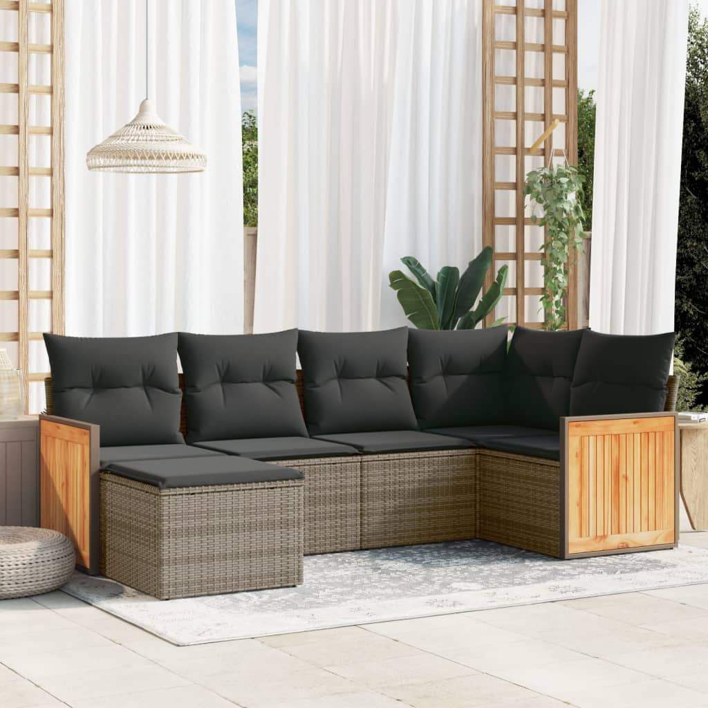 Set Divano da Giardino 6 pz con Cuscini Grigio in Polyrattan - homemem39