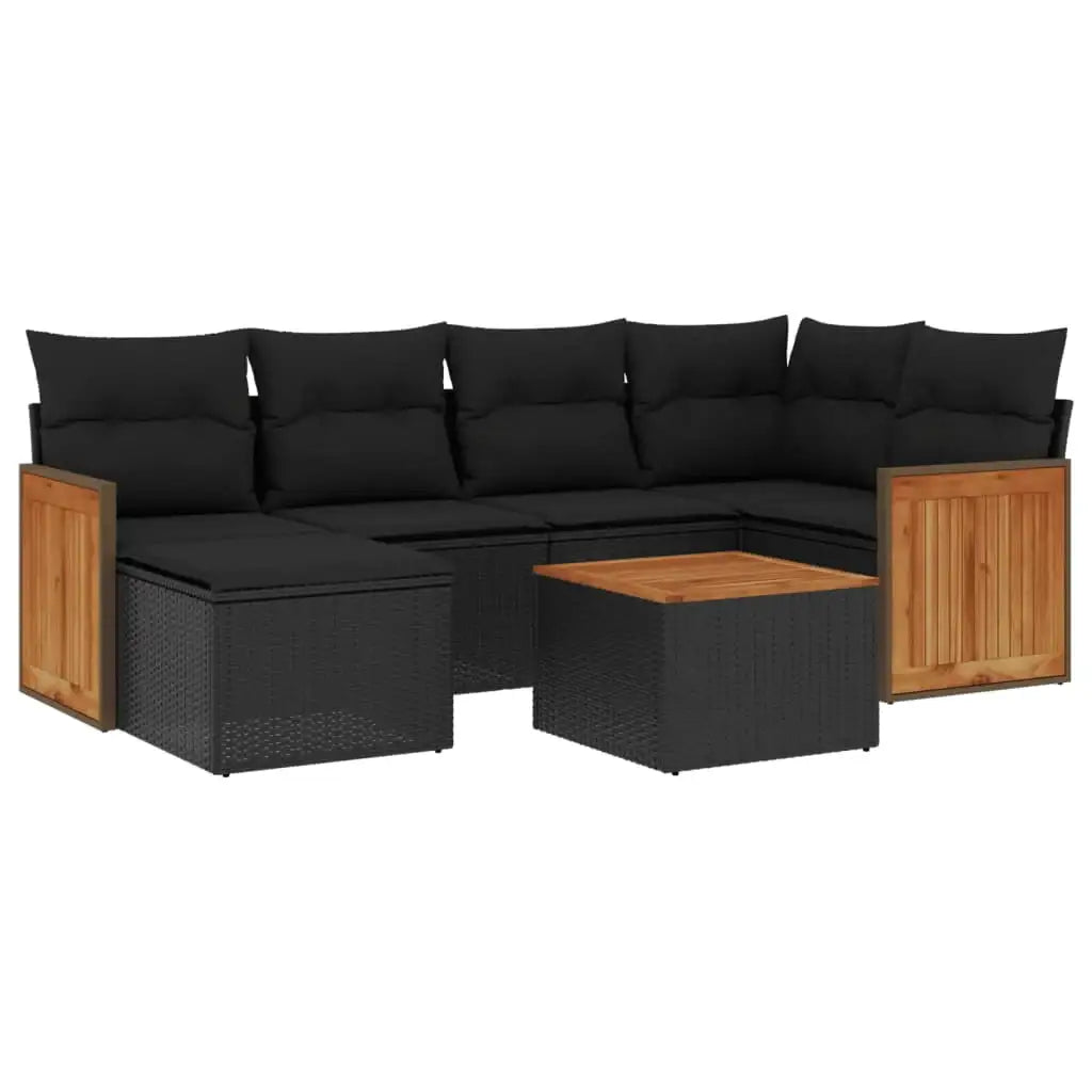 Set Divani da Giardino con Cuscini 7pz Nero Polyrattan - homemem39